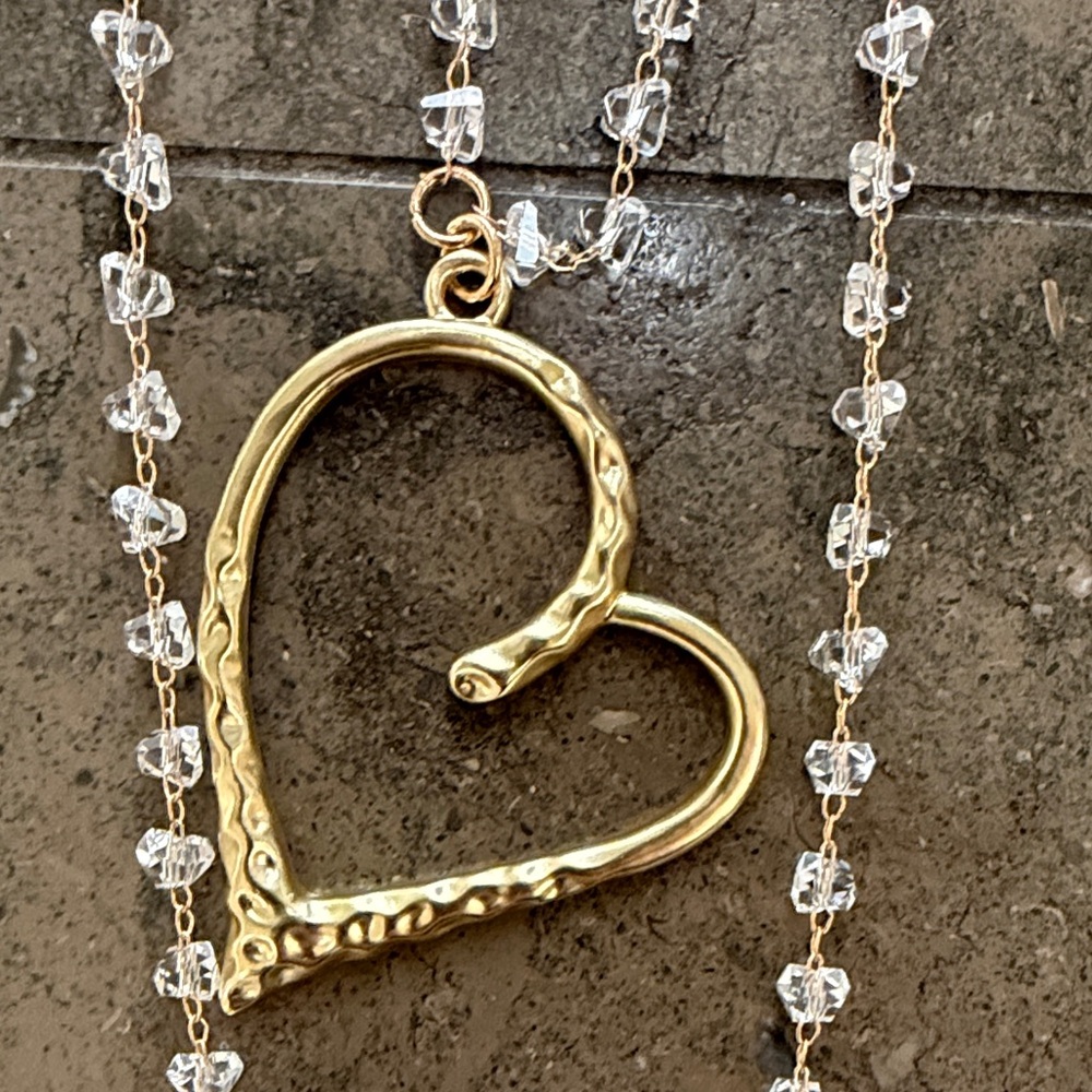 2 Multi-Style necklaces Gold Heart Pendant w/ Crystals &long gold chain. - Picture 4 of 13